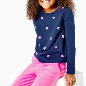 Lilly Pulitzer Girls Sz M 6-7 Mini Rami Navy Wild Heart Embroidered Sweatshirt